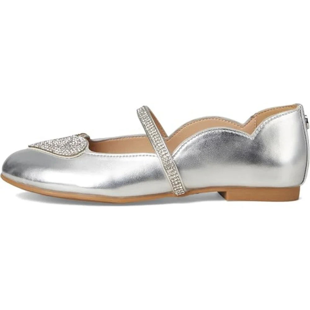 Nina Diaz Ballet Flats Kids 2 Silver Metallic Embellished Slip On Shoes ZOGG3168